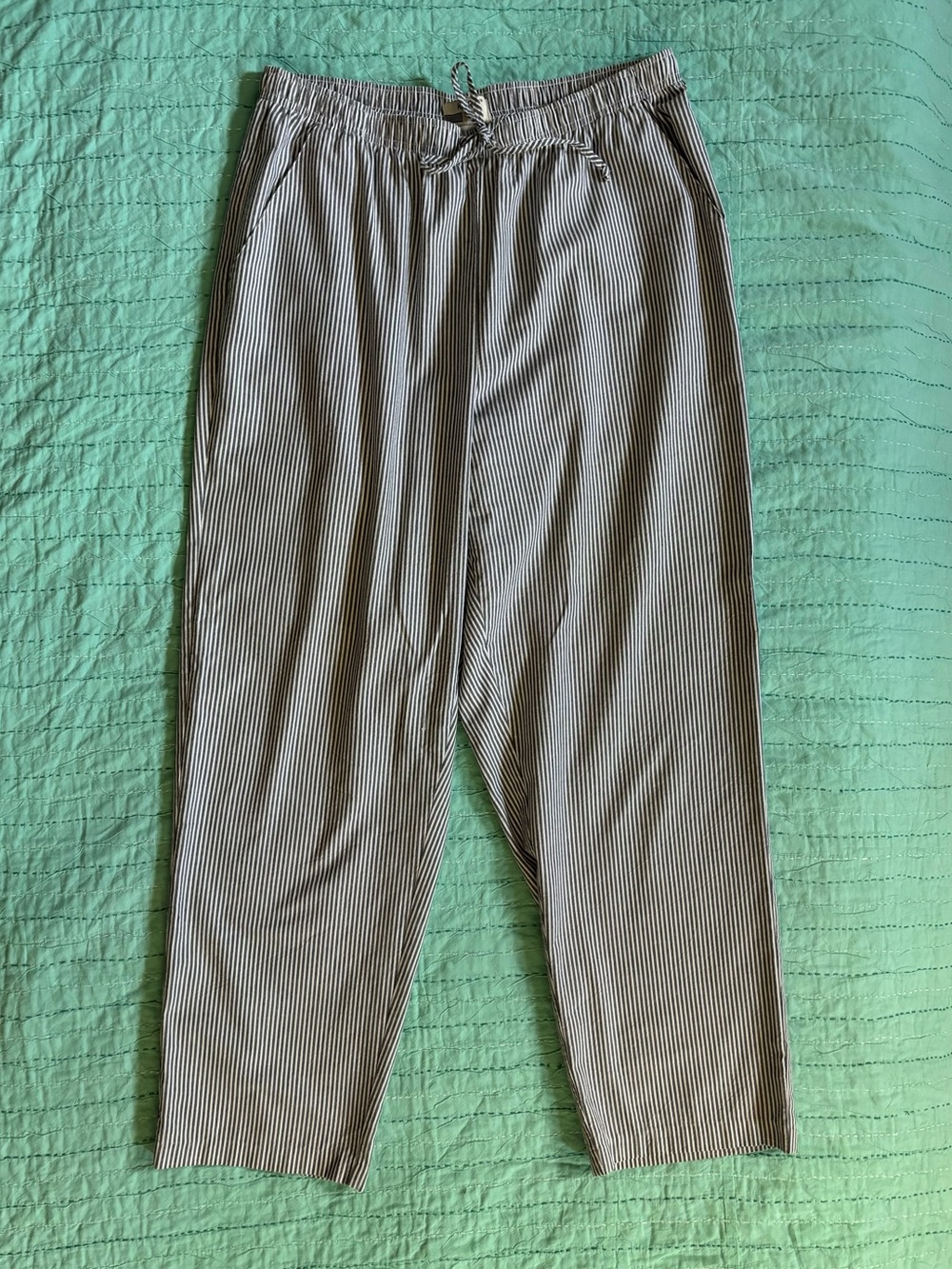 Koret Y2K Pinstripesd Pull-On Cotton Pants Straight Leg Drawstring XL